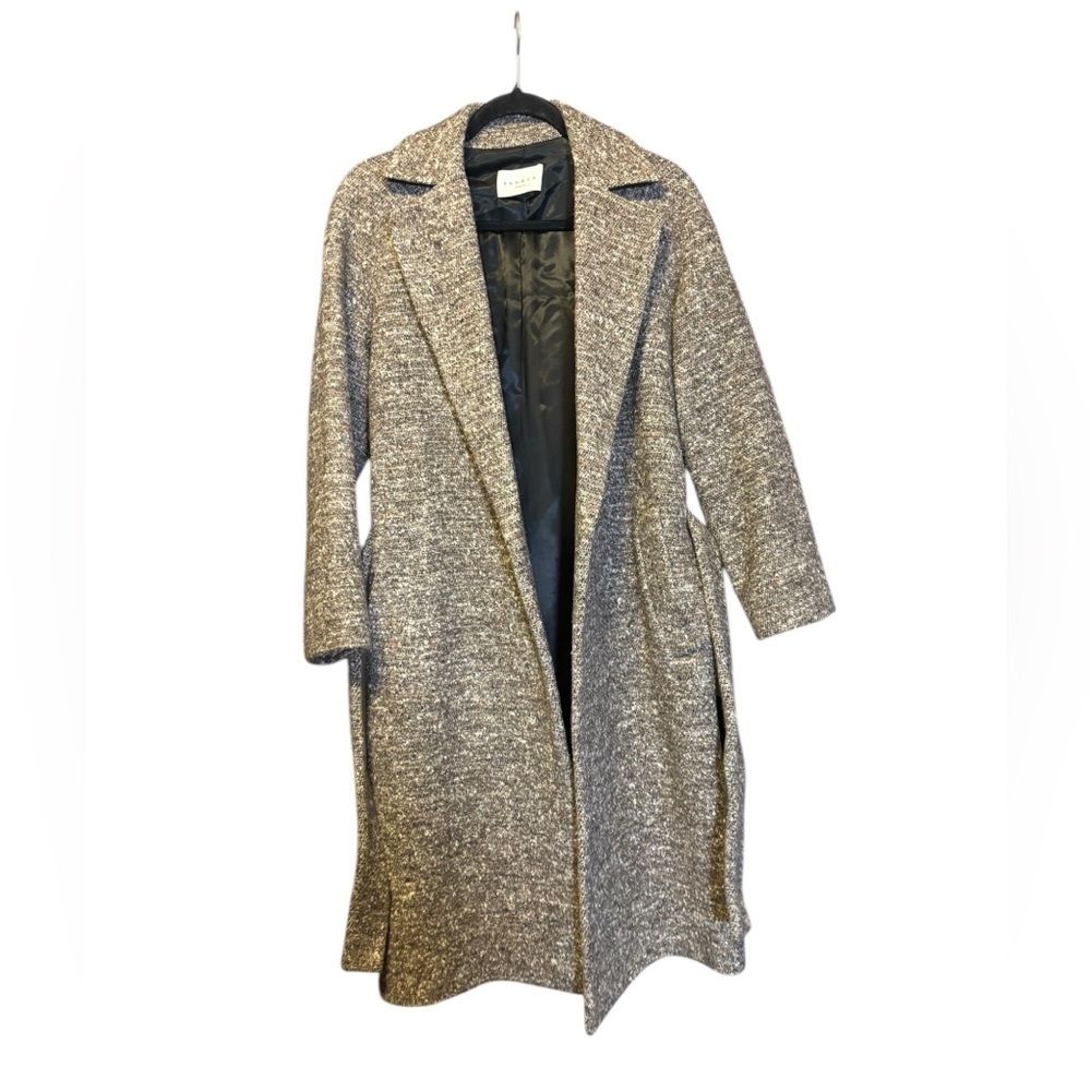 Sandro Paris Wool Silk Blend Brown Belted Women's Long Coat Jacket Size 36 - Picture 3 of 7